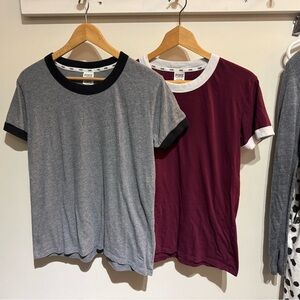 3/$30 Bundle 2 Victoria’s Secret vs PINK ringer t shirts L burgundy grey